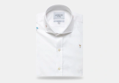 Ledbury Men's Beach Jacquard Casual Shirt White Classic Cotton