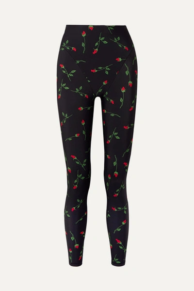 Adam Selman Sport Rose Print French-cut Leggings In Black