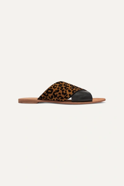Diane Von Furstenberg Bailie Leopard-print Suede And Leather Slides In Leopard Print