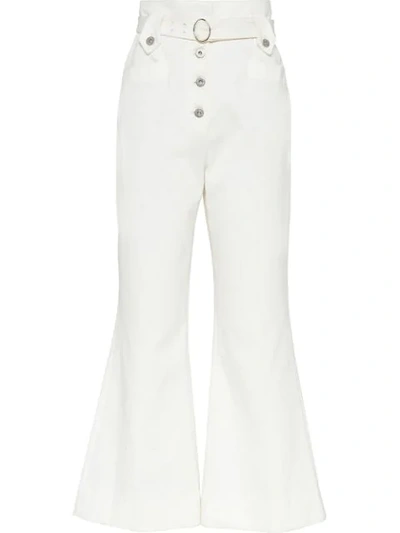 Miu Miu Belted Cotton-twill Flared Pants In White