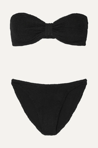 Hunza G Jean Seersucker Bandeau Bikini In Black
