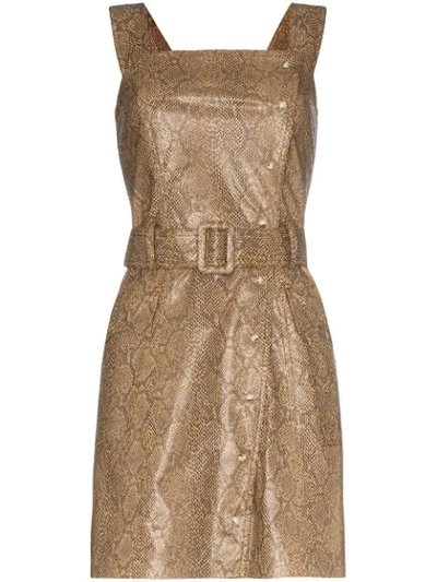 Nanushka Lorena Belted Snake-effect Vegan Leather Mini Dress In Brown