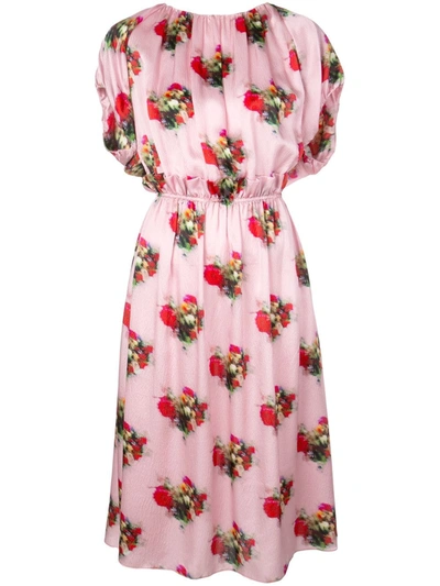 Adam Lippes Ruffle-trimmed Floral-print Hammered-silk Midi Dress In Baby Pink