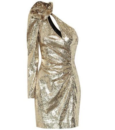 Dundas One-shoulder Sequined Crepe Mini Dress In Grey