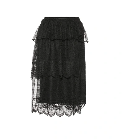 Simone Rocha Tiered Ruffled Corded Lace Midi Skirt In Black