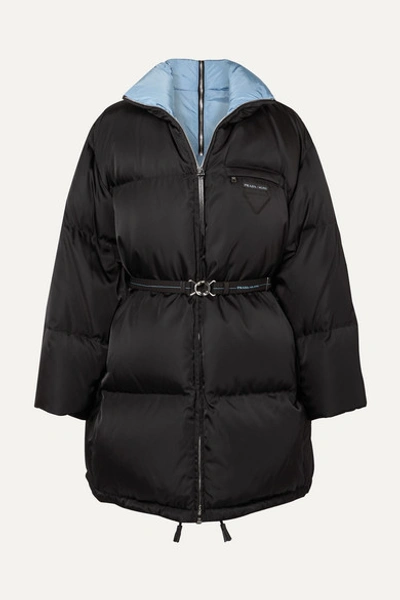 Prada Belted Quilted Shell Down Coat In Black