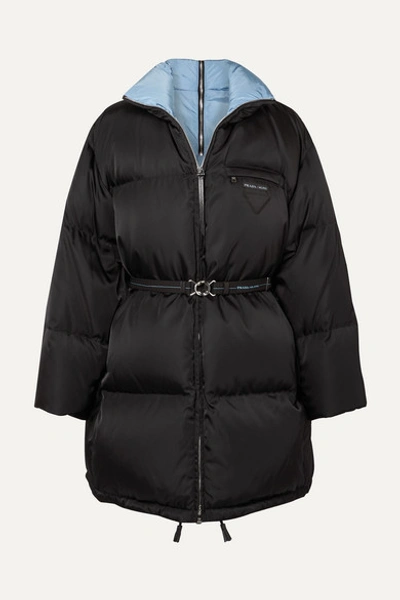 Prada Belted Quilted Shell Down Coat In Black ModeSens
