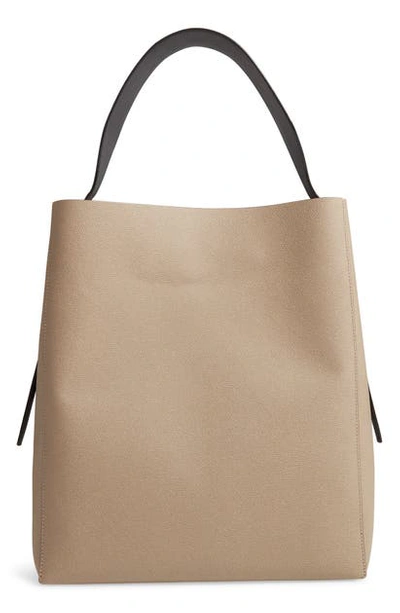 Valextra Saffiano Tall Hobo Bag In Oyster