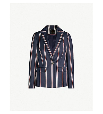 Ted Baker Haryee Striped Woven Blazer In Navy