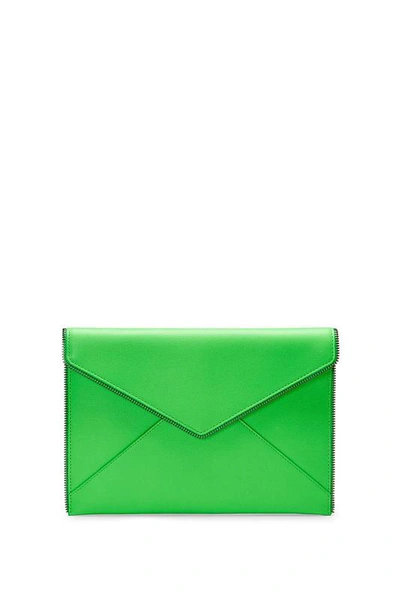 Rebecca Minkoff Leo Neon Leather Envelope Clutch In Neon Green