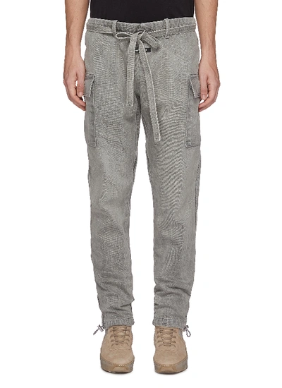 Fear Of God Belted Drawcord Cuff Denim Cargo Pants In Grey