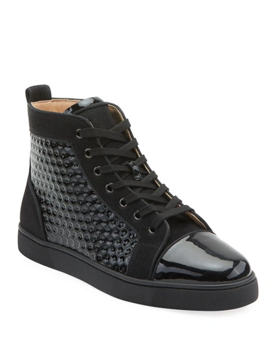 Christian Louboutin Men's Louis Orlato Textured Patent Leather Sneakers In Black