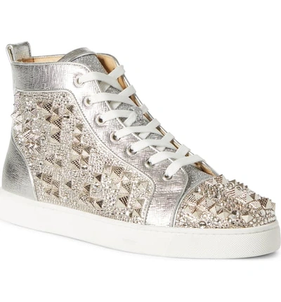 Christian Louboutin Men's Studded Metallic Leather High-top Sneakers In Version Multi