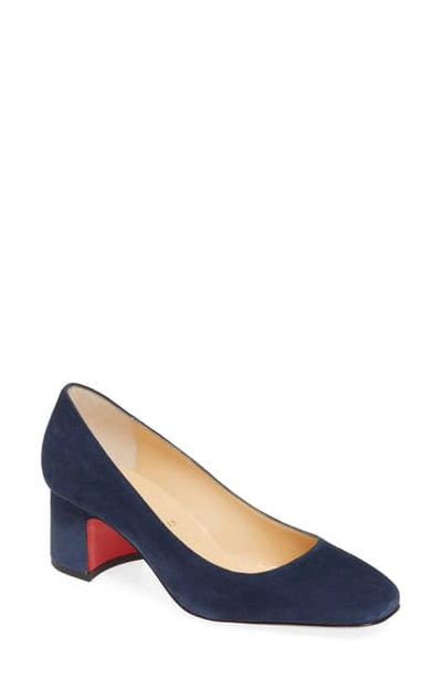 Christian Louboutin Donna Stud Suede Red Sole Pumps In Bavarois Navy