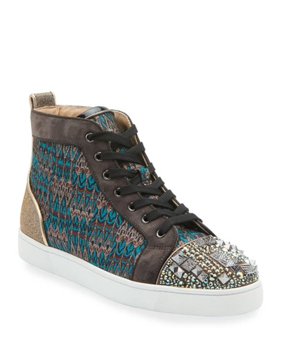 Christian Louboutin Men's Louis Mixed-media Spiked High-top Sneakers In Multi