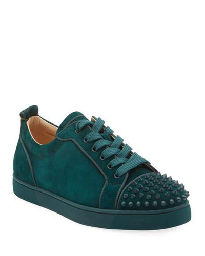 Christian Louboutin Men's Louis Junior Suede Spiked Low-top Sneakers In Green