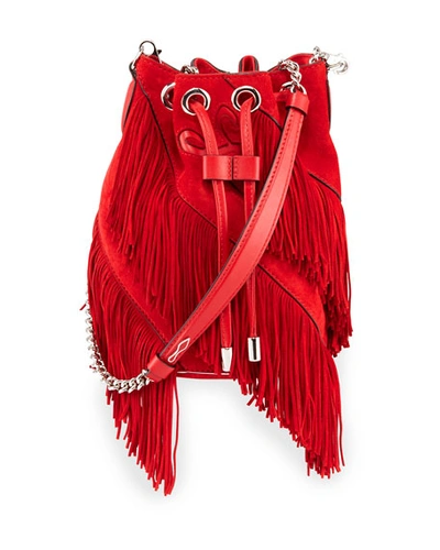 Christian Louboutin Marie Jane Suede Fringe Bucket Bag In Red