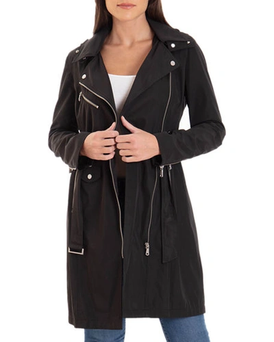 Avec Les Filles Moto Water-resistant Trench Coat In Black