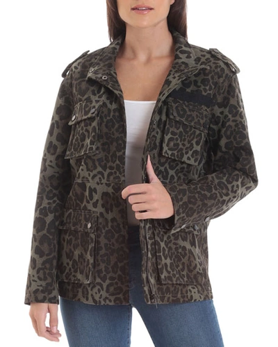 Avec Les Filles Leopard-print Cotton Cargo Jacket In Olive Leopard