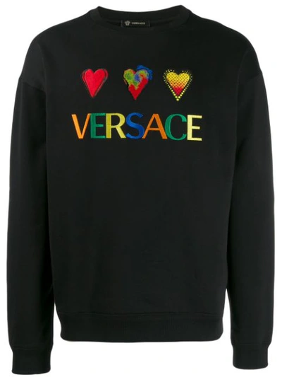 Versace Logo Embroidered Sweatshirt In Black