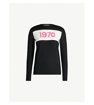 Bella Freud Logo-intarsia Round-neck Wool Jumper In Black Pink