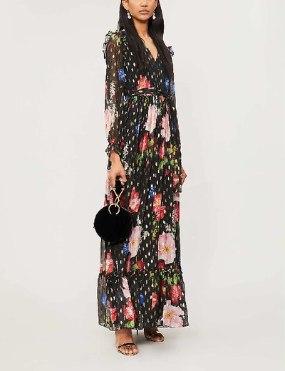 Ted Baker Berry Sundae Metallic-flecked Floral-print Chiffon Maxi Dress In Black