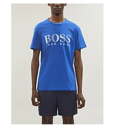Hugo Boss Logo-print Cotton-jersey T-shirt In Bright Blue