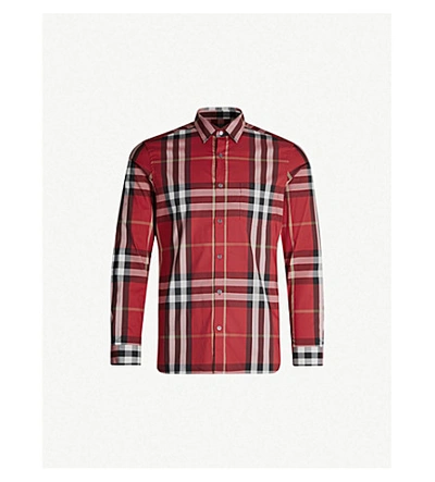 Burberry Nelson Checked Cotton And Nylon-blend Shirt In Red