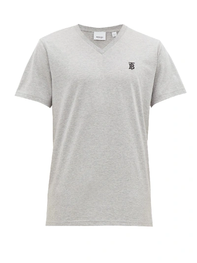 Burberry Marlet Logo-embroidered Cotton T-shirt In Grey