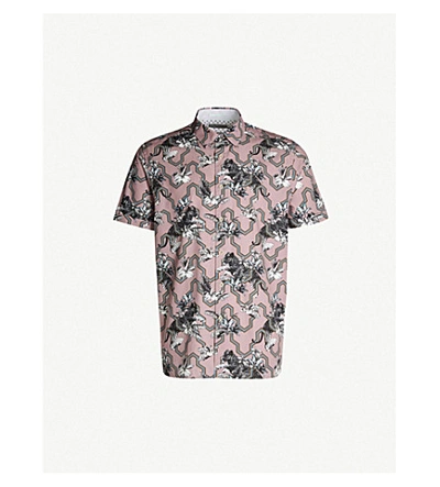 Ted Baker Tiger-print Short-sleeved Cotton Shirt In Pink