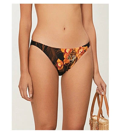 Ted Baker Floral-print Mid-rise Bikini Bottoms In Navy