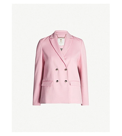 Ted Baker Double-breasted Twill Blazer In Dusky-pink