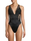 Natori Rose Parfait Essentials Lace-trim Bodysuit In Black