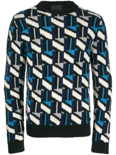Prada Geometric-patterned Wool And Cashmere Blend Sweater In Black