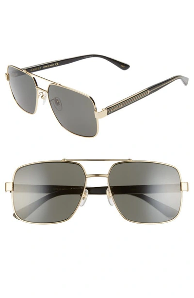 Gucci 60mm Navigator Sunglasses In Shiny Endura Gold