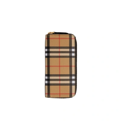 Burberry Vintage Check And Leather Ziparound Wallet
