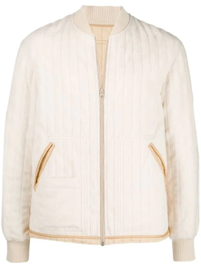 Helmut Lang Cream Quilted Fleece Bomber Jacket In Wkz Cream