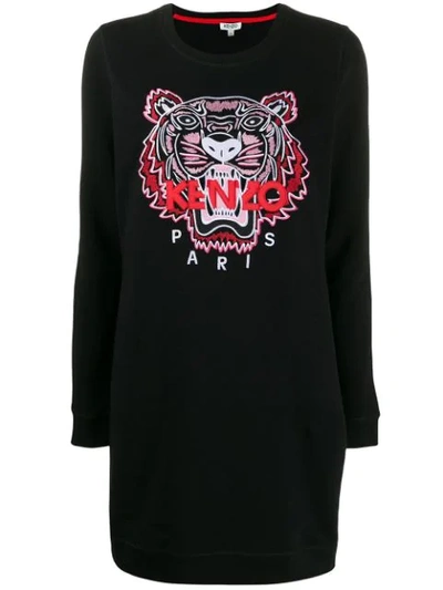 Kenzo Tiger-embroidered Sweater Dress In Black