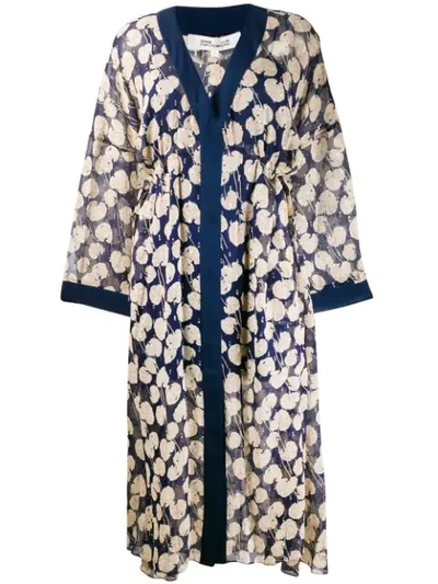 Diane Von Furstenberg Terry Navy Floral Chiffon Kimono In Blue