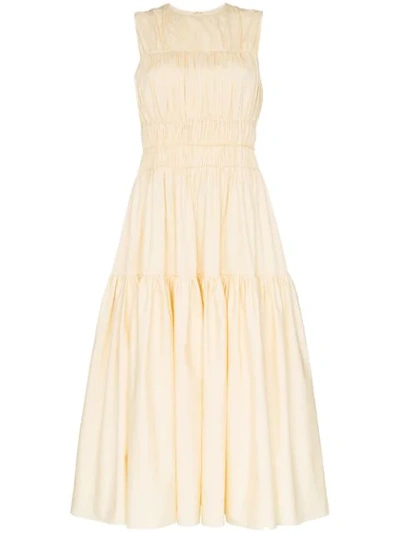 Roksanda Isilda Gathered Dark Ivory Cotton Dress In Yellow