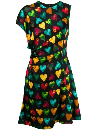 Versace Heart-print Satin Mini Dress In Black