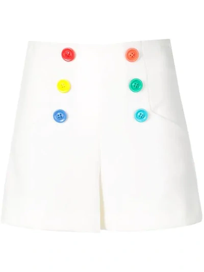 Alice And Olivia Ferris Ivory Button-embellished Shorts In White