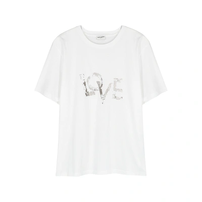Saint Laurent Distressed Love-print T-shirt In White