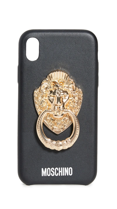 Moschino Lion Door Knocker Iphone Xs / X Case In Black/gold