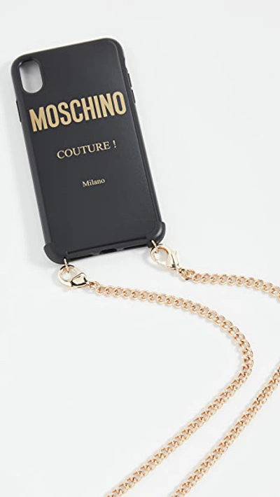 Moschino Logo Iphone X / Xs Iphone Case With Chain In Fantasy Print Black/logo