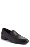 Ferragamo Men's Textured Calfskin Penny Loafer, Black In Nero Leather