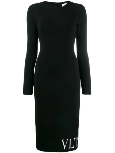 Valentino Vltn Logo Long Sleeve Sweater Dress In Black