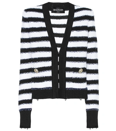 Balmain Stripe Crop Cardigan Jacket In Multicoloured