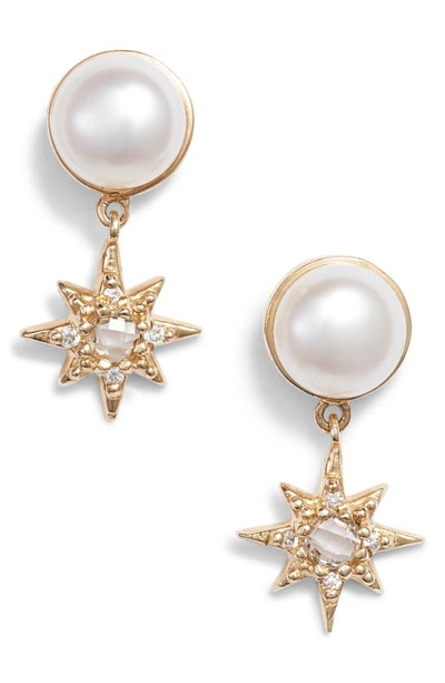 Anzie Pearl & Diamond Drop Earrings In Gold/ Pearl/ Topaz