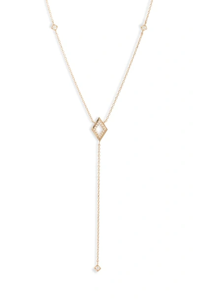 Anzie Cleo Rhombus Pave Diamond Y-necklace In Gold/ Diamond